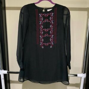 BCBGeneration Black Long Sleeve Dress with Embroidery
